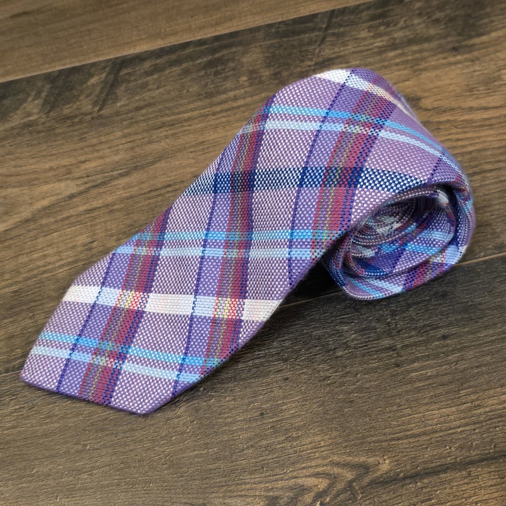 Robert Talbott Mens Purple Pink Plaid Madras Tie Cotton Silk Designer